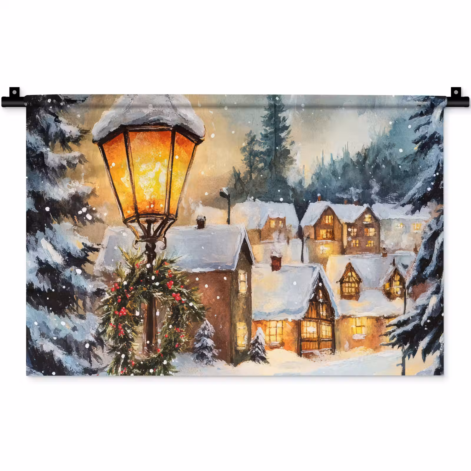 Wandkleed - Kerstdorp - Huizen - Sneeuw - Kerst — 1