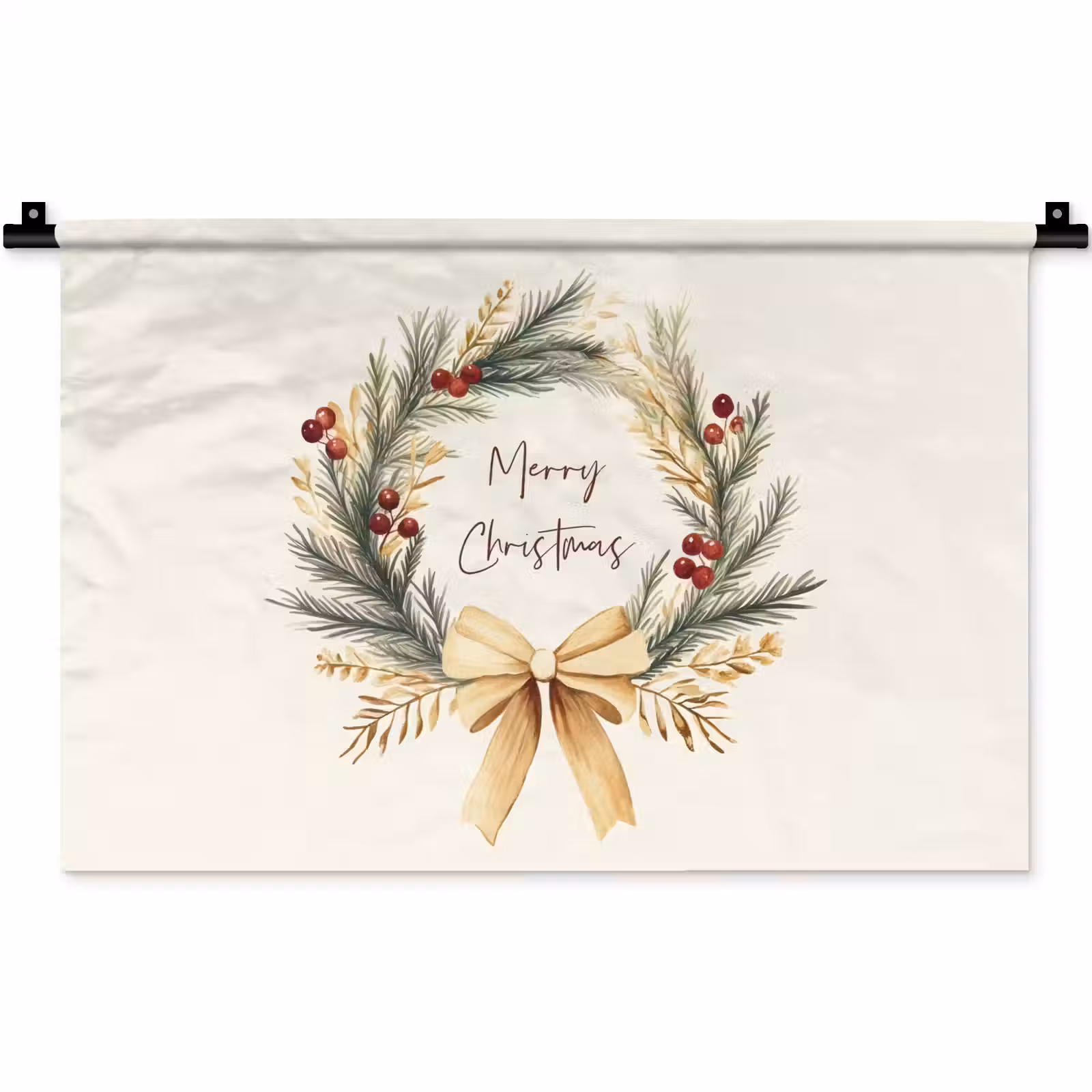 Wandkleed - Kerstkrans - Kerst - Goud - Beige — 1