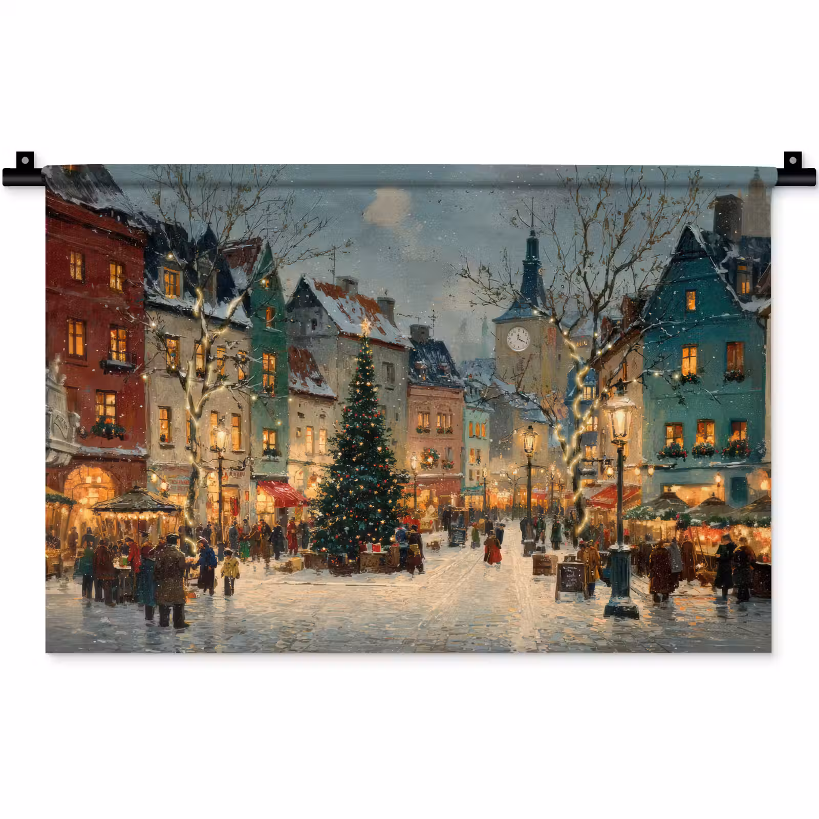 Wandkleed - Kerstsfeer - Stadsplein - Kleurrijk — 1