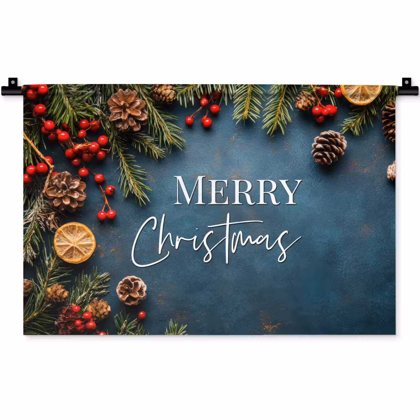 Wandkleed - Merry Christmas - Blauw - Kerst - Winter — 1