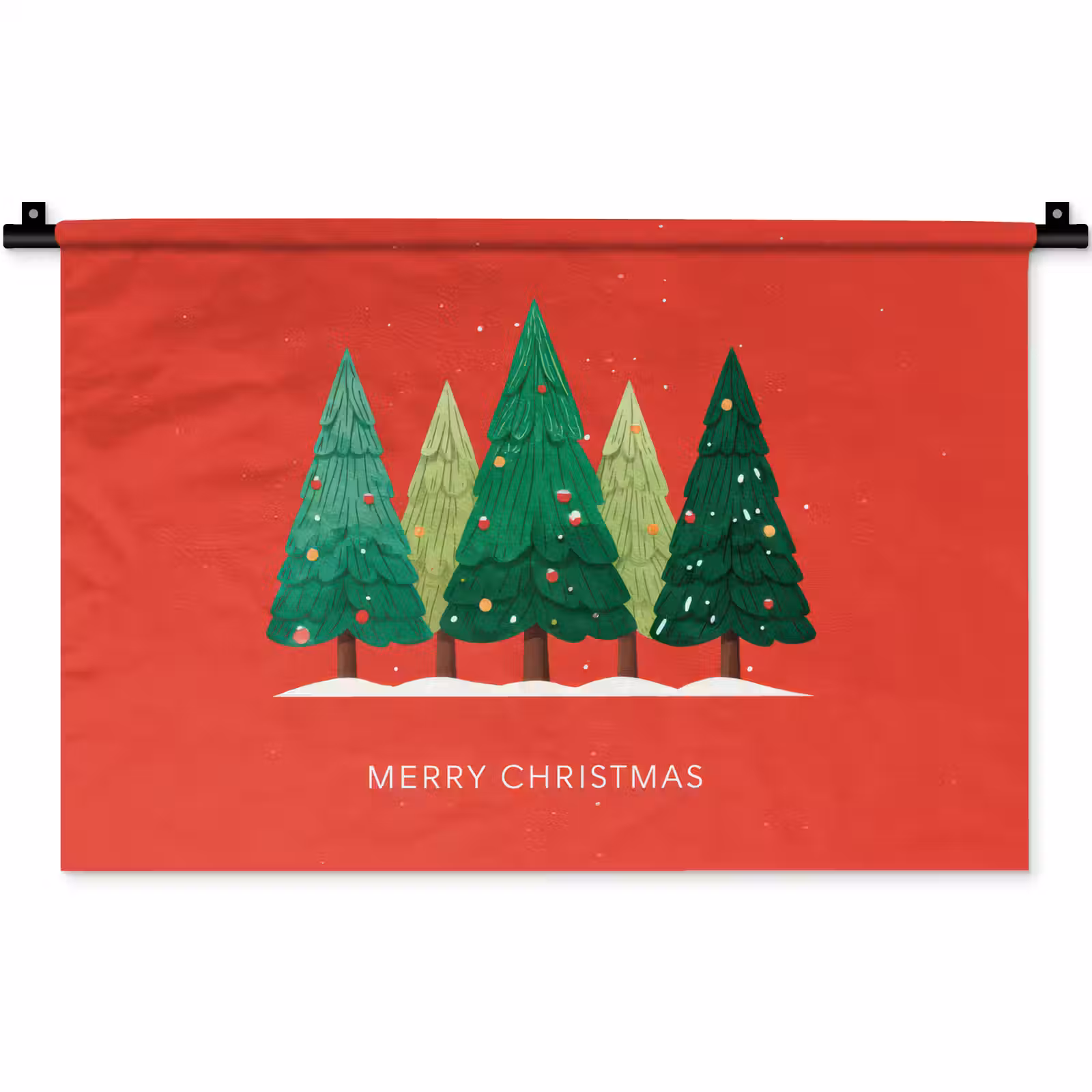 Wandkleed - Minimalistisch - Kerstbomen - Rood - Sneeuw — 1