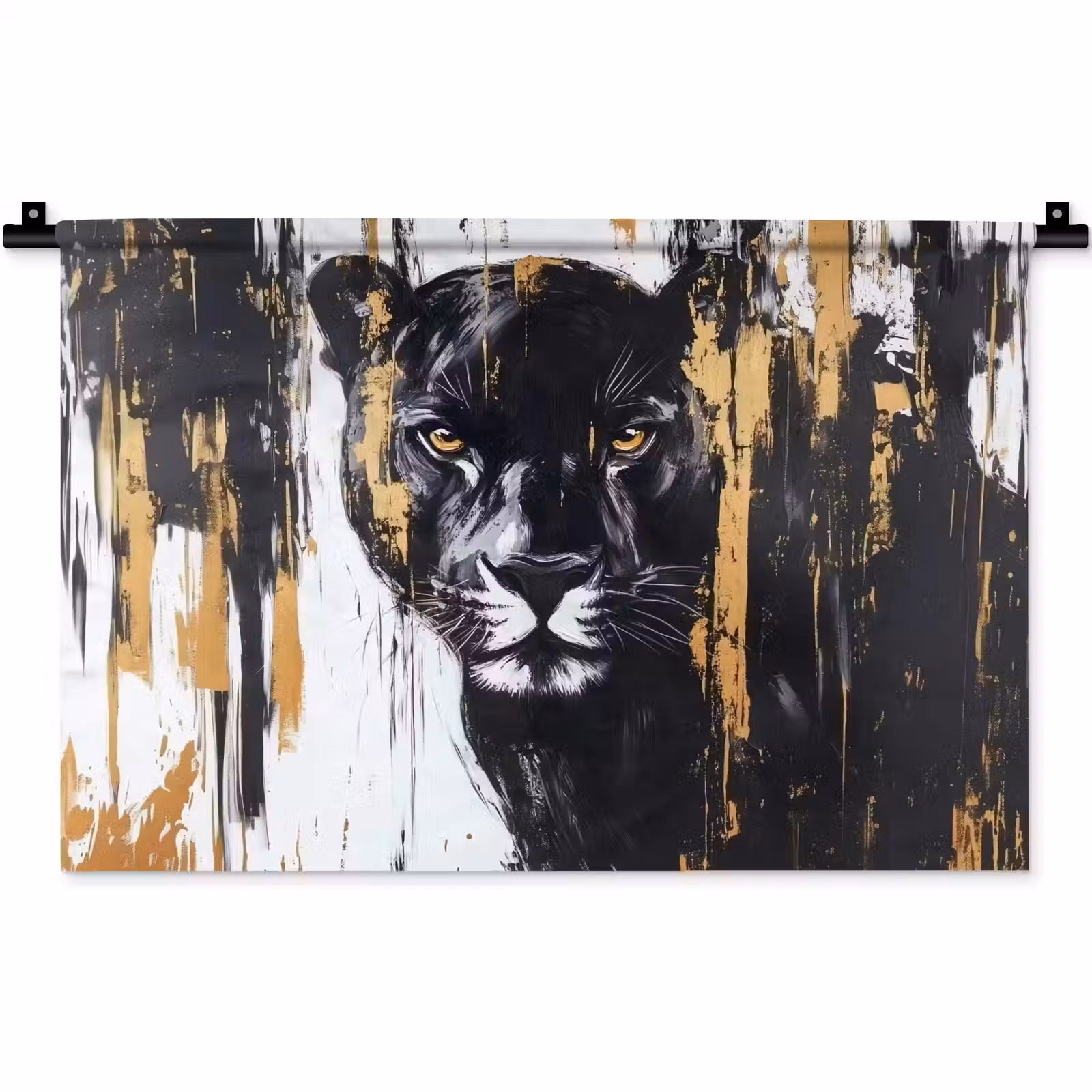 Wandkleed - Panter - Zwart - Abstract - Verfstreken — 1