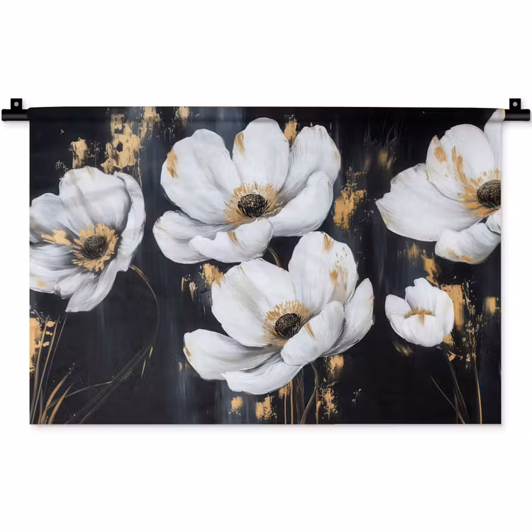 Wandkleed - Bloemen - Wit - Abstract — 1