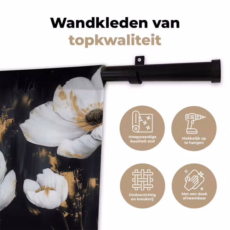 Wandkleed - Bloemen - Wit - Abstract — 3