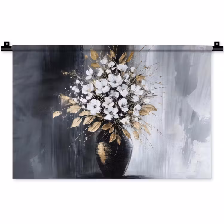 Wandkleed - Bloemen - Wit - Vaas - Abstract — 1