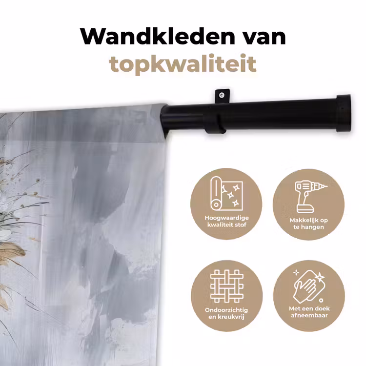 Wandkleed - Bloemen - Wit - Vaas - Abstract — 3
