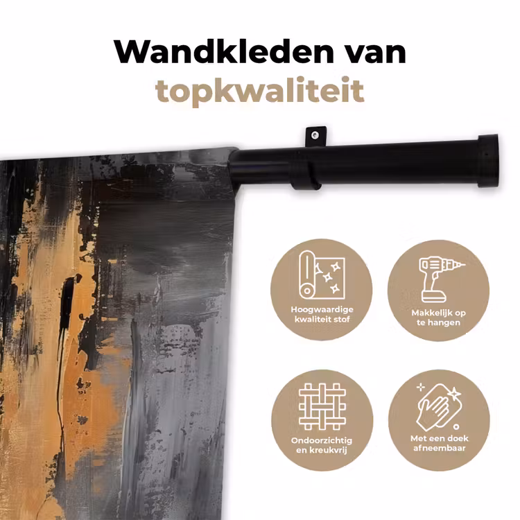 Wandkleed - Boedhha - Penseelstreken - Goud - Abstract — 3