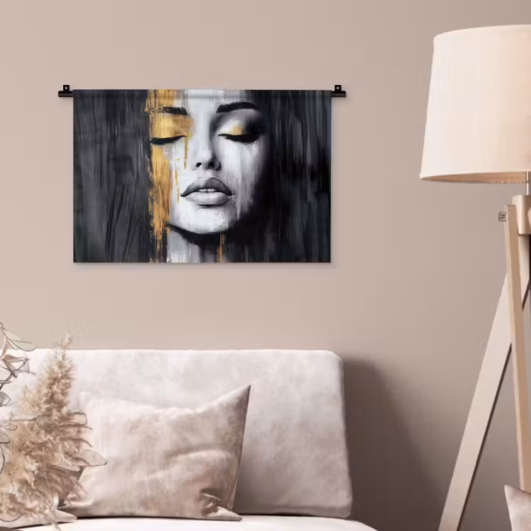 Wandkleed - Gezicht - Vrouw - Penseelstreken - Abstract — 2