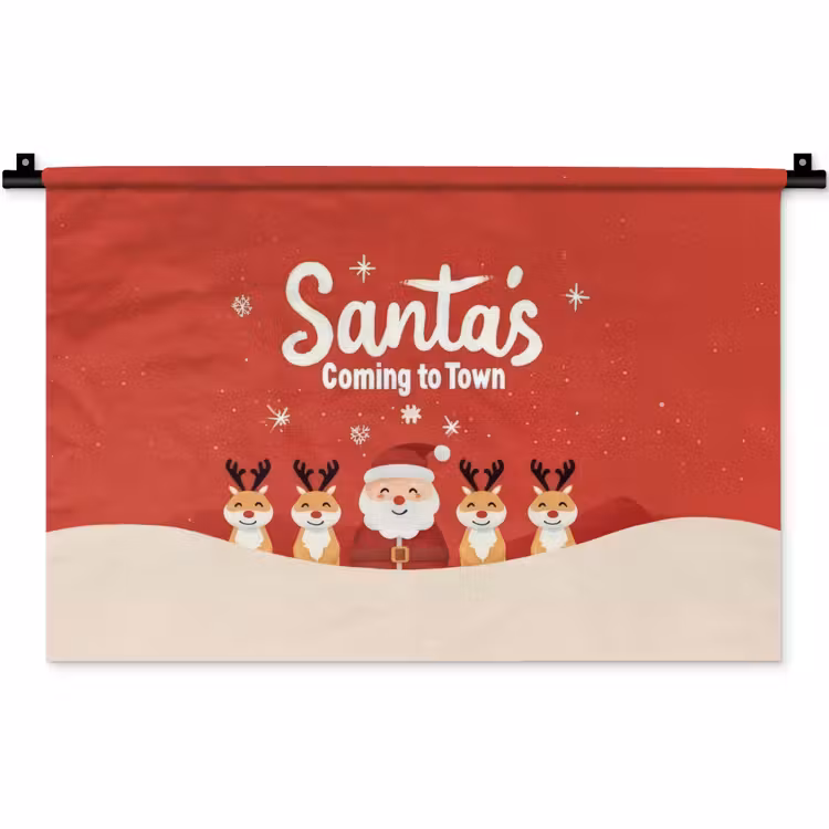 Wandkleed - Illustratie - Kerstman - Rendieren - Rood — 1