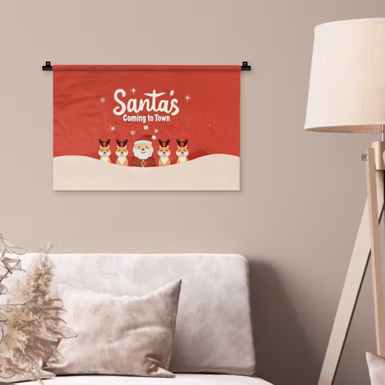Wandkleed - Illustratie - Kerstman - Rendieren - Rood — 2
