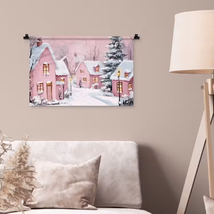 Wandkleed - Kerstdorp - Roze - Winter - Sneeuw - Huizen — 2