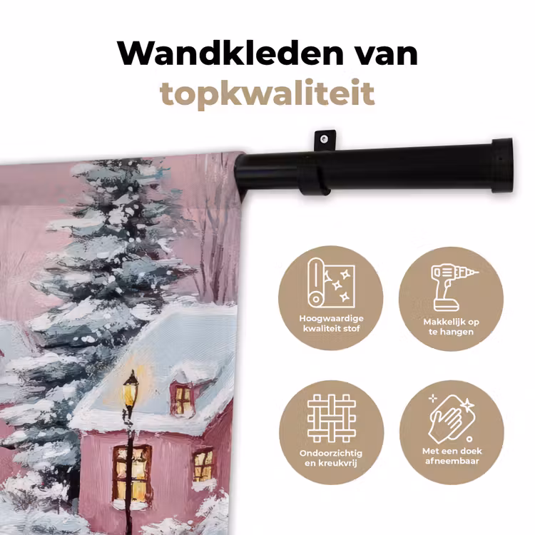 Wandkleed - Kerstdorp - Roze - Winter - Sneeuw - Huizen — 3