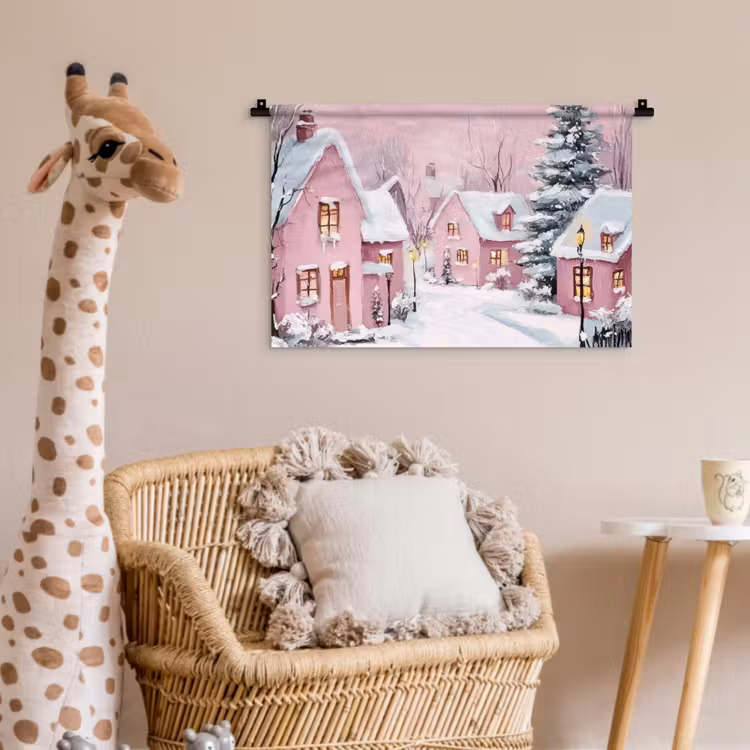 Wandkleed - Kerstdorp - Roze - Winter - Sneeuw - Huizen — 5