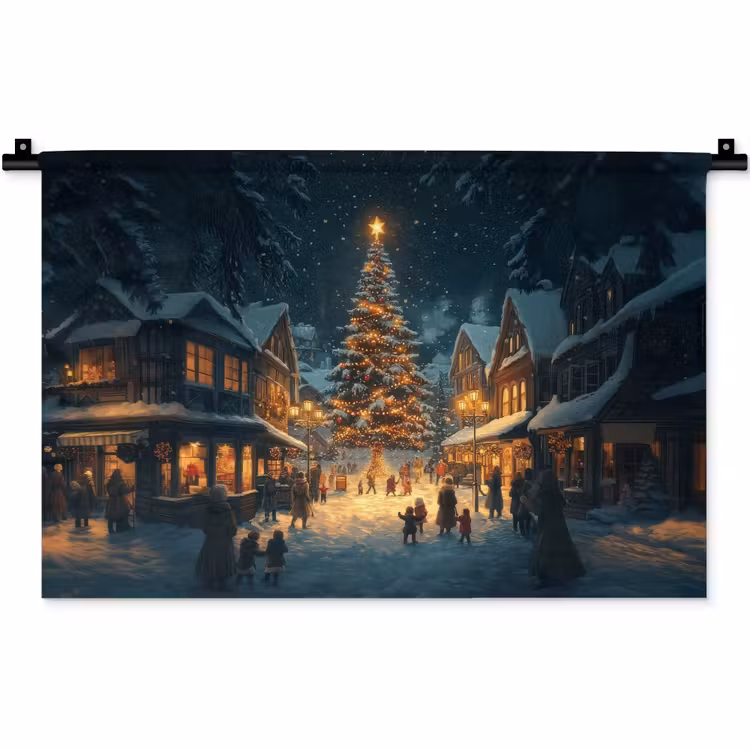 Wandkleed - Kerstfeest - Dorp - Donker — 1