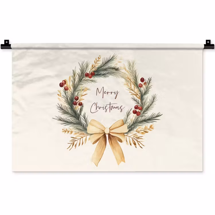 Wandkleed - Kerstkrans - Kerst - Goud - Beige — 1