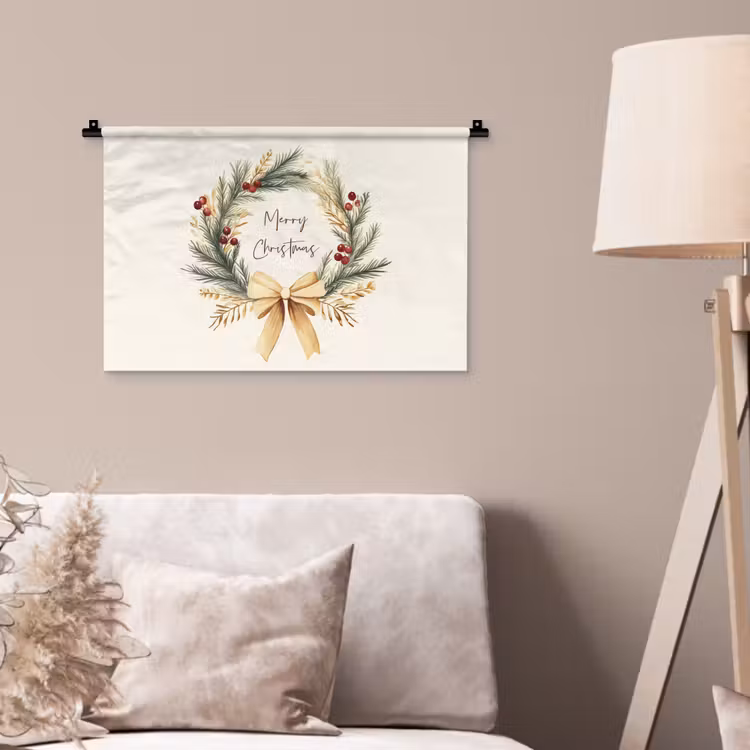 Wandkleed - Kerstkrans - Kerst - Goud - Beige — 2
