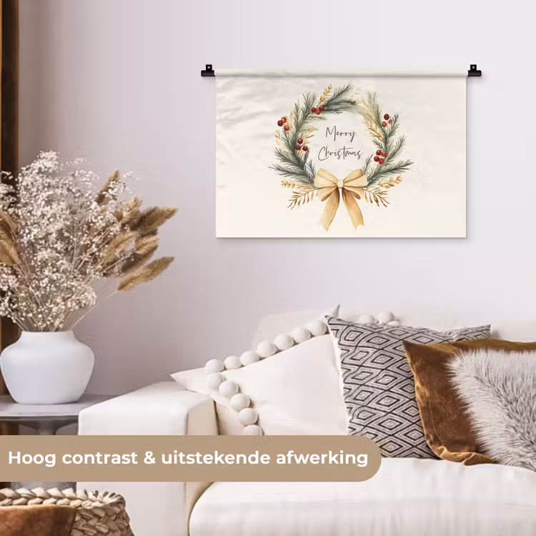 Wandkleed - Kerstkrans - Kerst - Goud - Beige — 4