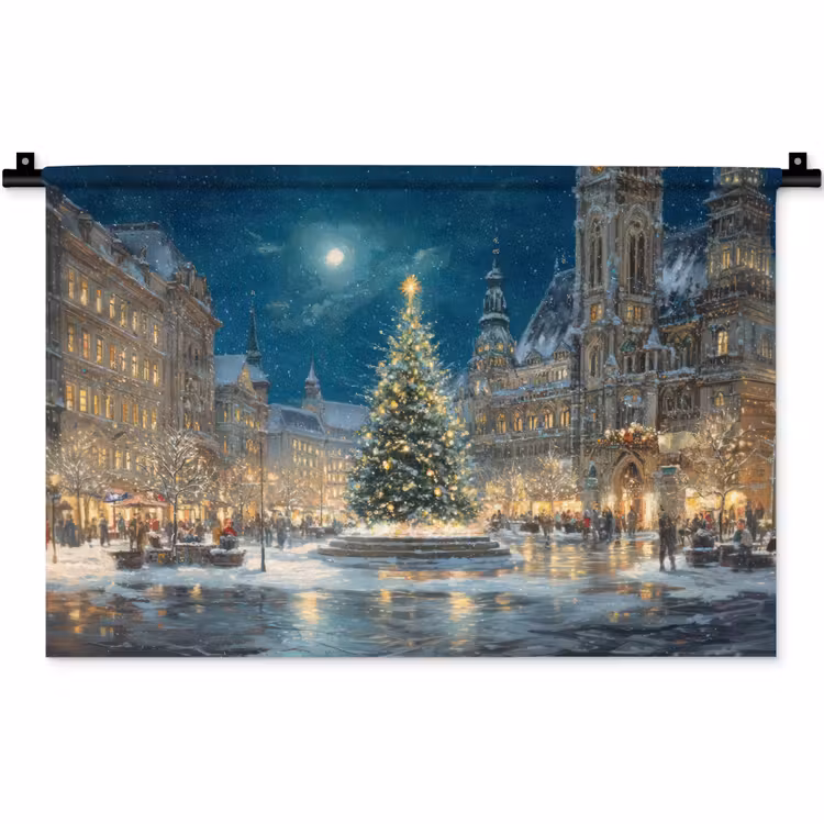Wandkleed - Kerstnacht - Stadsplein - Meerkleurig — 1