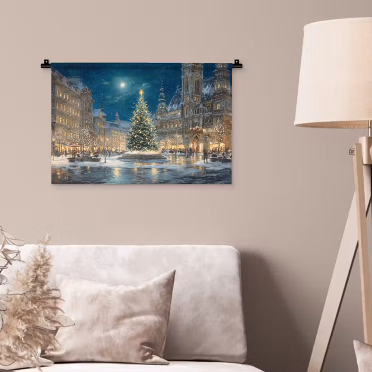 Wandkleed - Kerstnacht - Stadsplein - Meerkleurig — 2