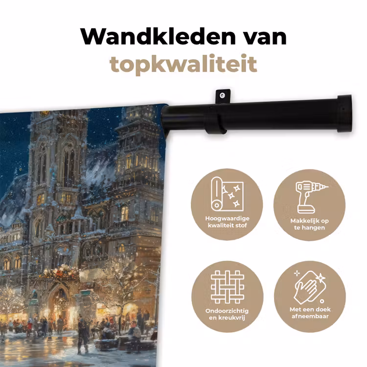 Wandkleed - Kerstnacht - Stadsplein - Meerkleurig — 3