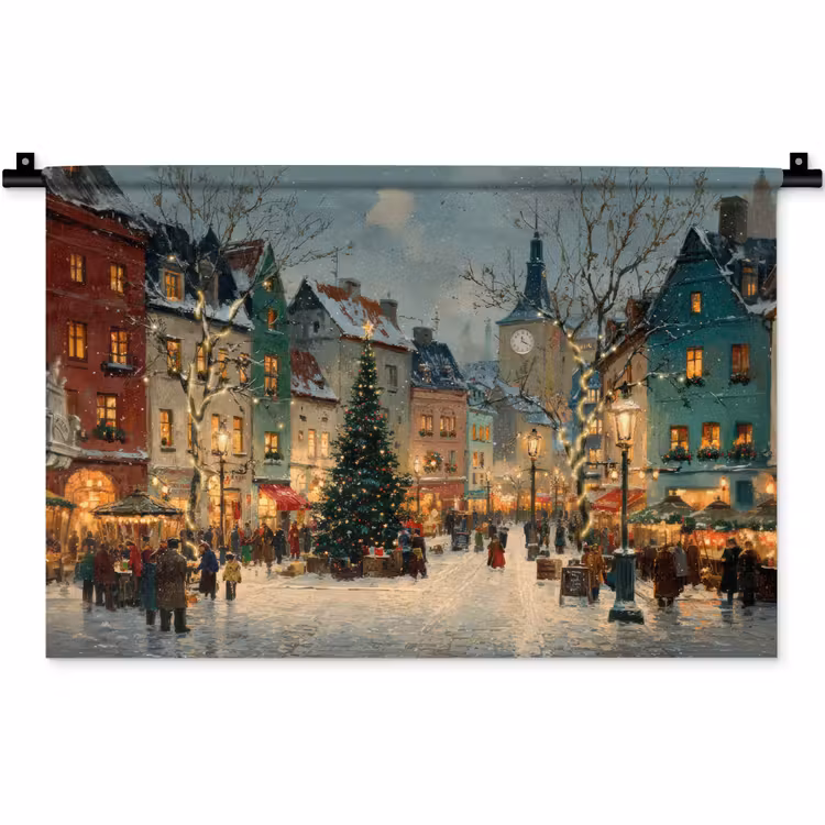 Wandkleed - Kerstsfeer - Stadsplein - Kleurrijk — 1
