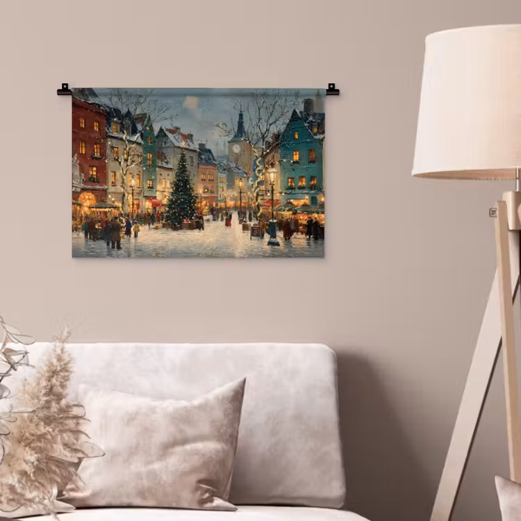 Wandkleed - Kerstsfeer - Stadsplein - Kleurrijk — 2