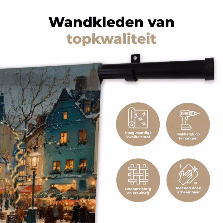 Wandkleed - Kerstsfeer - Stadsplein - Kleurrijk — 3