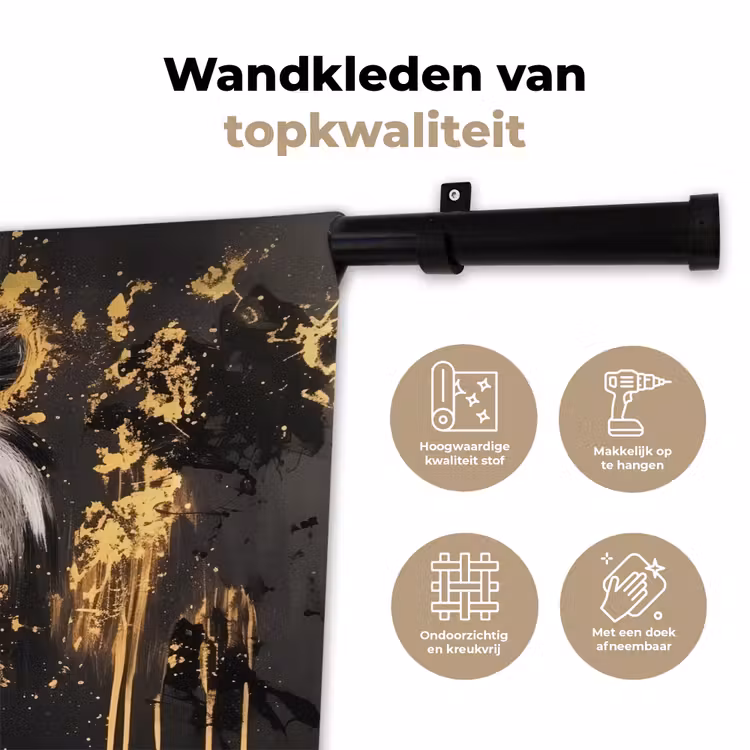 Wandkleed - Leeuw - Portret - Verfspatten - Grijs — 3