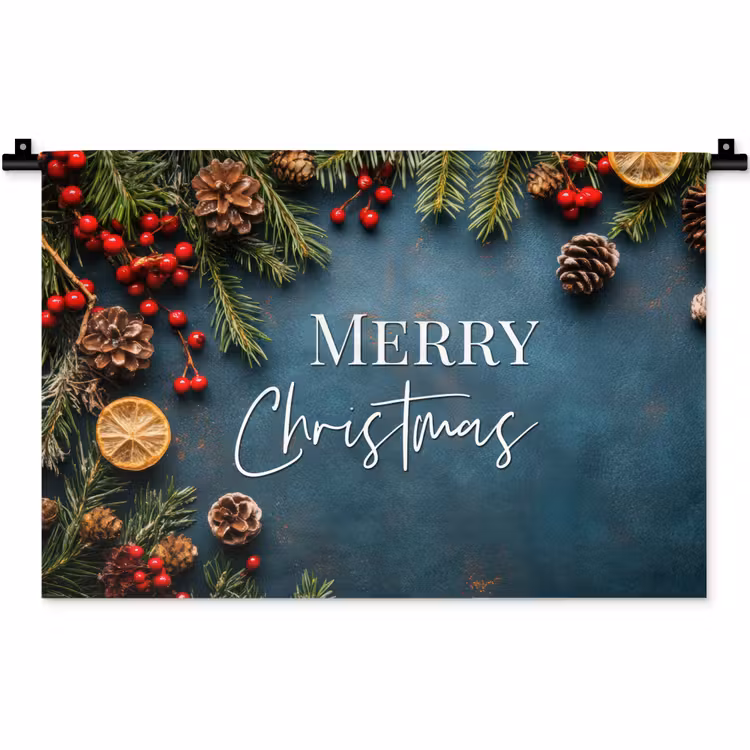 Wandkleed - Merry Christmas - Blauw - Kerst - Winter — 1