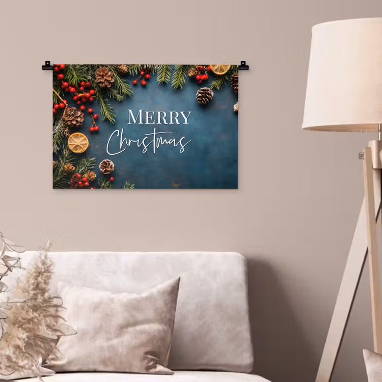Wandkleed - Merry Christmas - Blauw - Kerst - Winter — 2