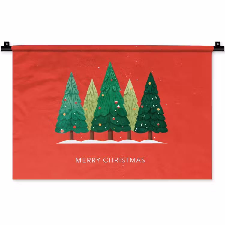 Wandkleed - Minimalistisch - Kerstbomen - Rood - Sneeuw — 1
