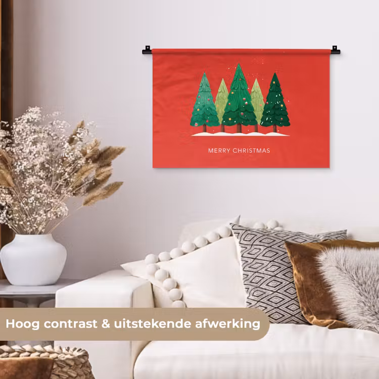 Wandkleed - Minimalistisch - Kerstbomen - Rood - Sneeuw — 4