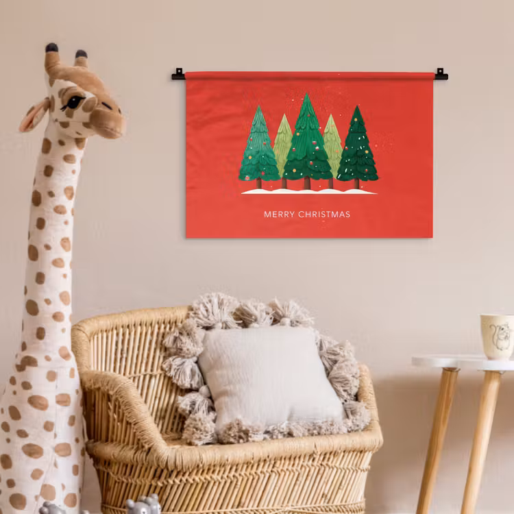 Wandkleed - Minimalistisch - Kerstbomen - Rood - Sneeuw — 5