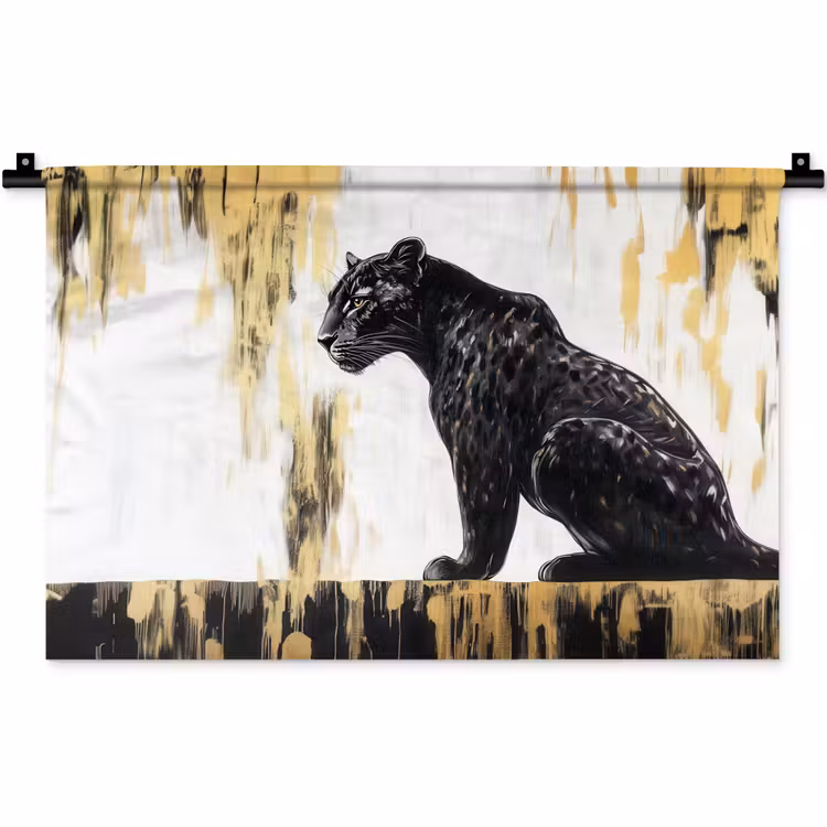 Wandkleed - Panter - Zwart - Abstract - Goud — 1