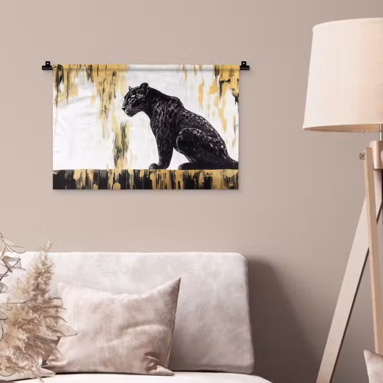 Wandkleed - Panter - Zwart - Abstract - Goud — 2