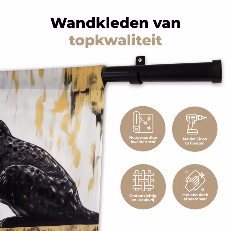 Wandkleed - Panter - Zwart - Abstract - Goud — 3