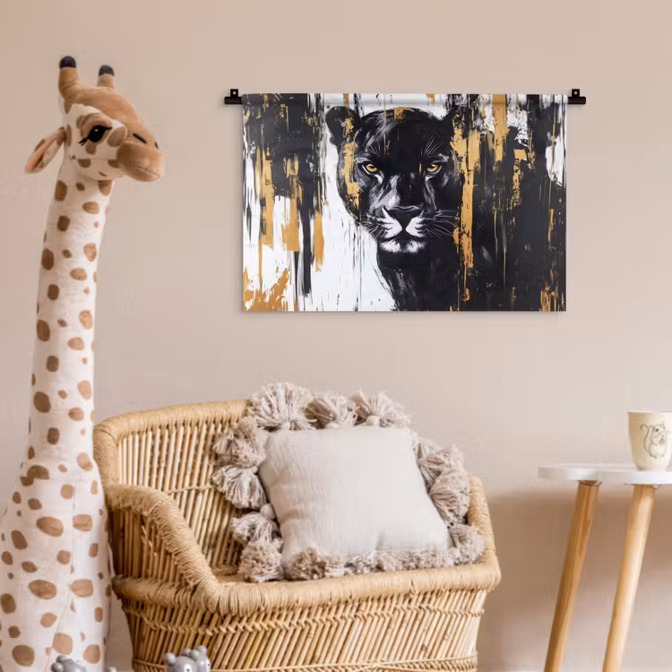 Wandkleed - Panter - Zwart - Abstract - Verfstreken — 5