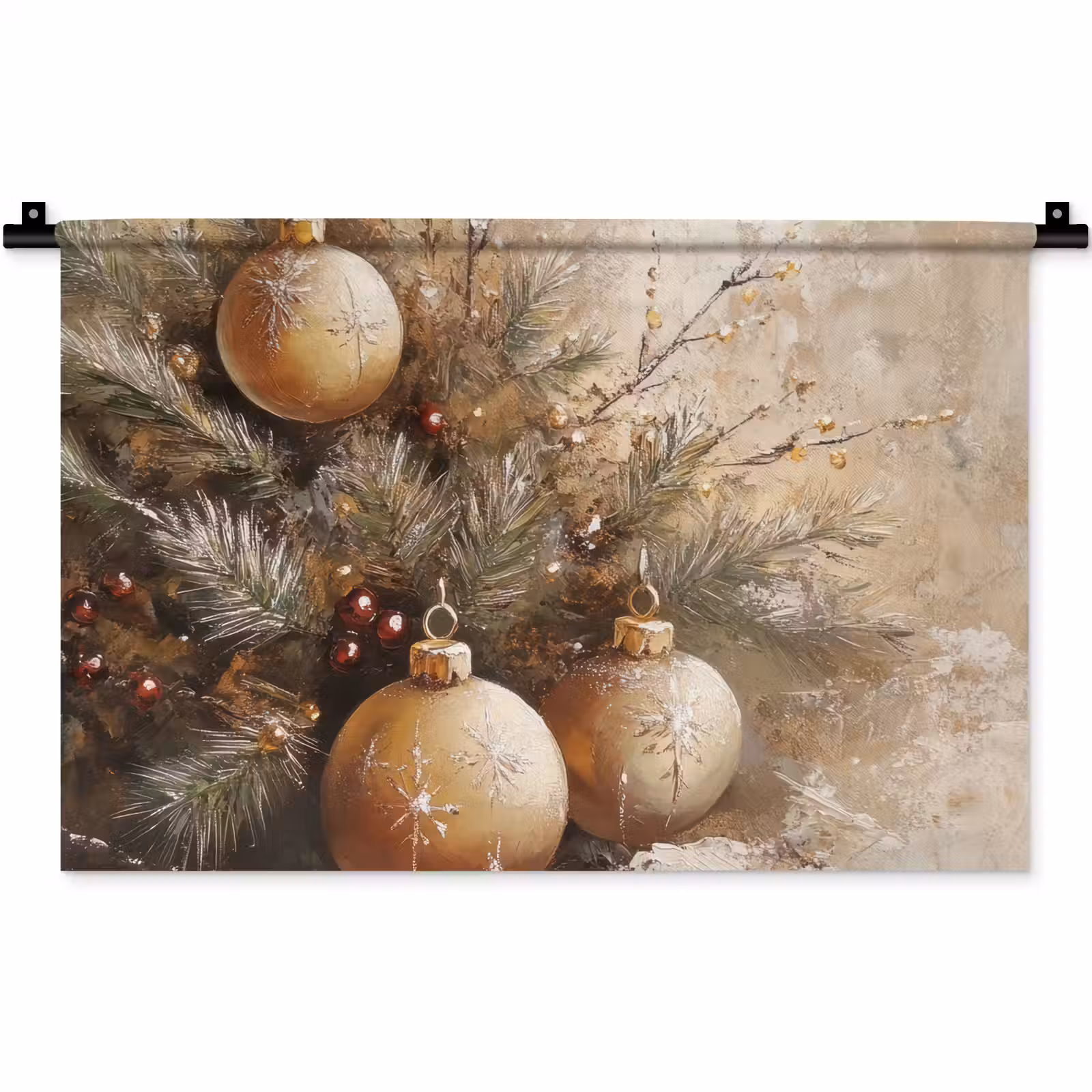 Wandkleed - Kerst - Kerstballen - Beige - Goud — 1