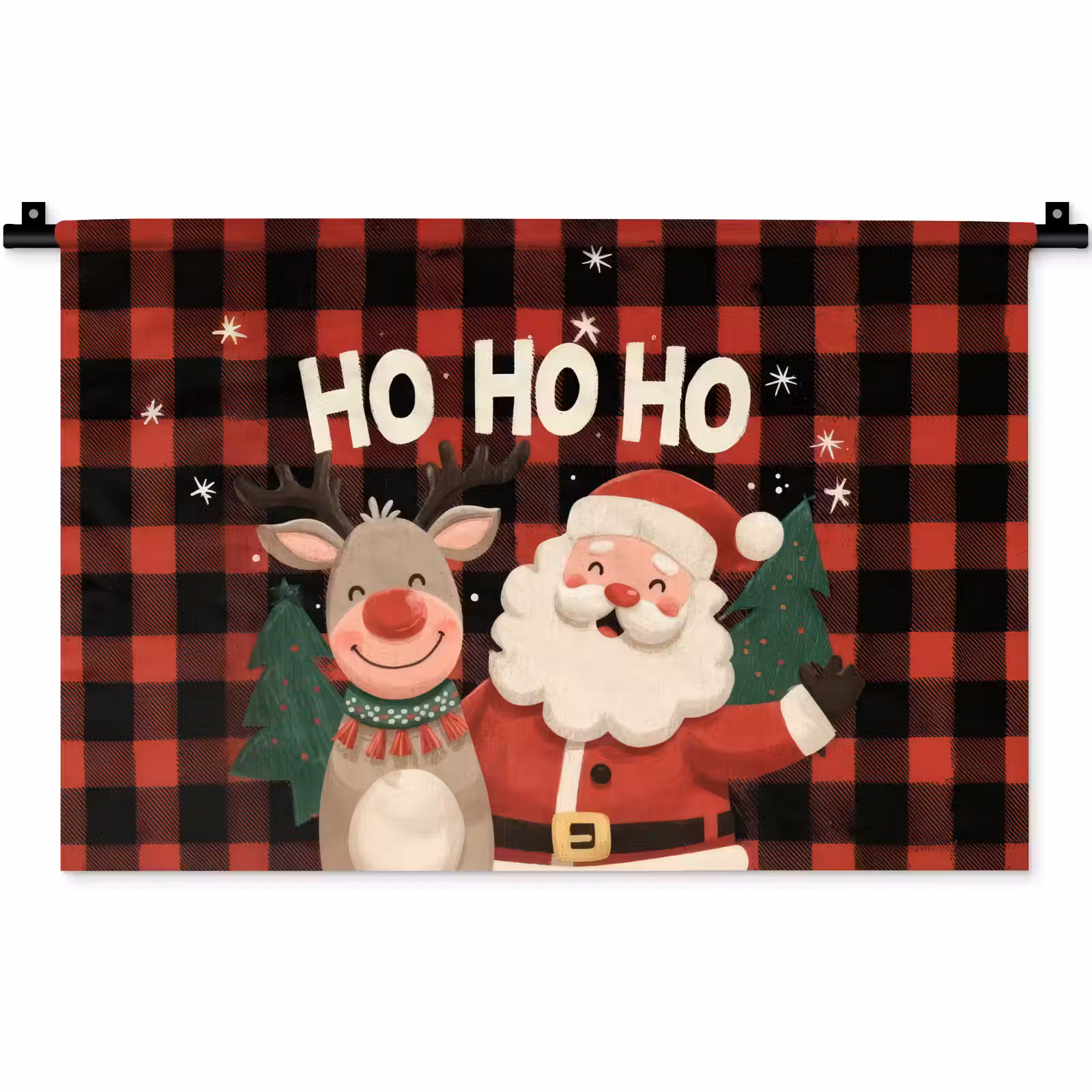 Wandkleed - Kerstman - Rendier - Tekst - Rood - Zwart — 1