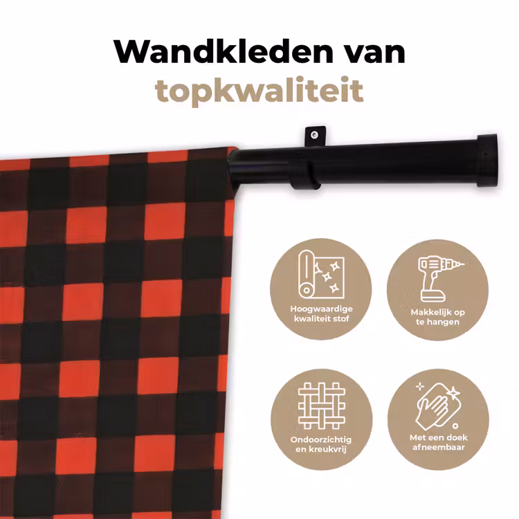 Wandkleed - Geruit - Rood - Tekst - Christmas — 3