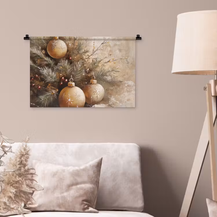 Wandkleed - Kerst - Kerstballen - Beige - Goud — 2