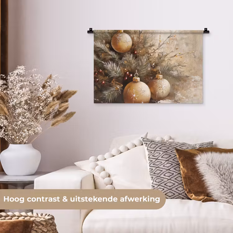 Wandkleed - Kerst - Kerstballen - Beige - Goud — 4