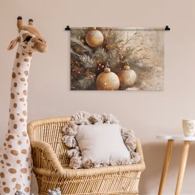 Wandkleed - Kerst - Kerstballen - Beige - Goud — 5