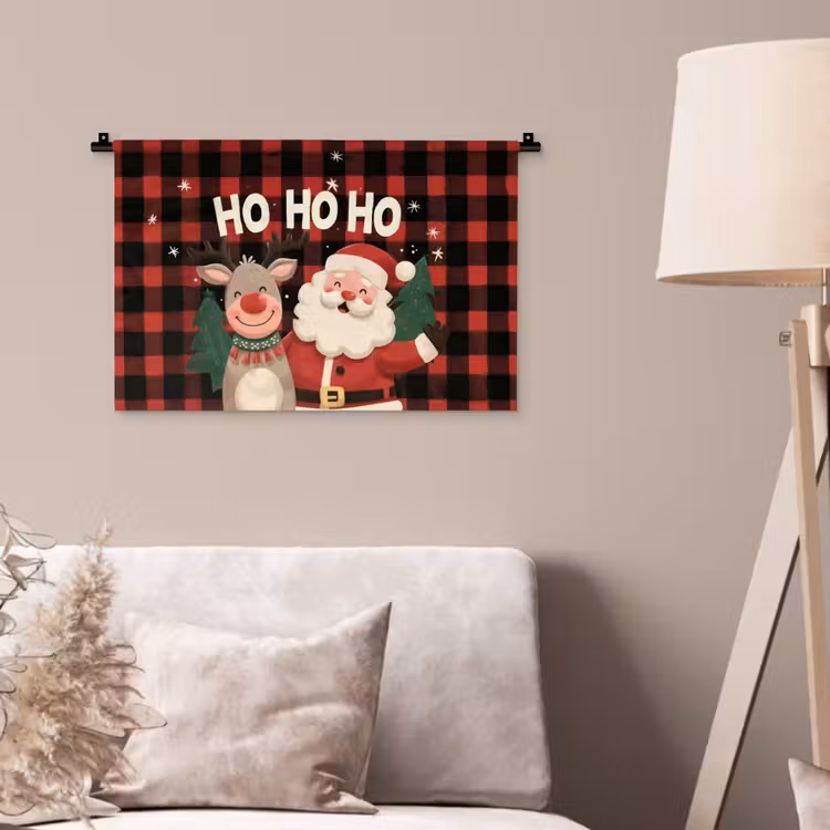 Wandkleed - Kerstman - Rendier - Tekst - Rood - Zwart — 2