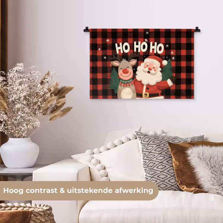 Wandkleed - Kerstman - Rendier - Tekst - Rood - Zwart — 4