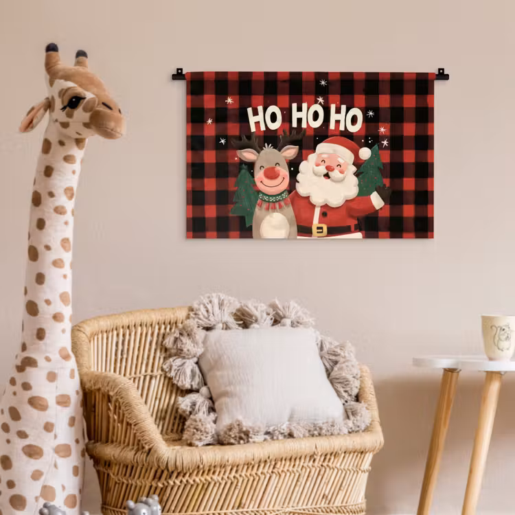 Wandkleed - Kerstman - Rendier - Tekst - Rood - Zwart — 5