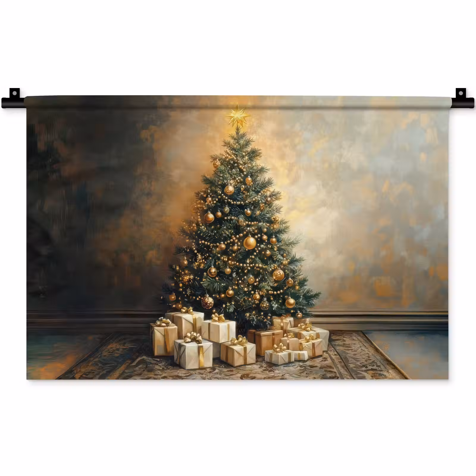 Wandkleed - Kerstboom - Cadeaus - Goud — 1