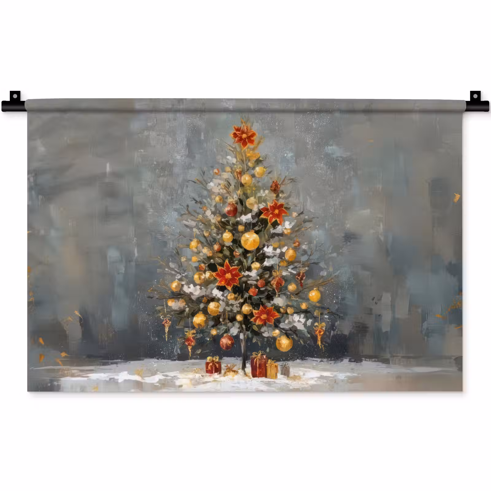 Wandkleed - Kerstboom - Cadeaus - Rood - Goud — 1