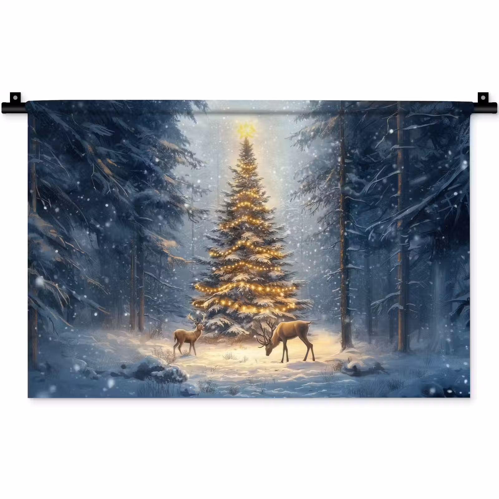 Wandkleed - Kerstlicht - Woud - Hert - Donker — 1