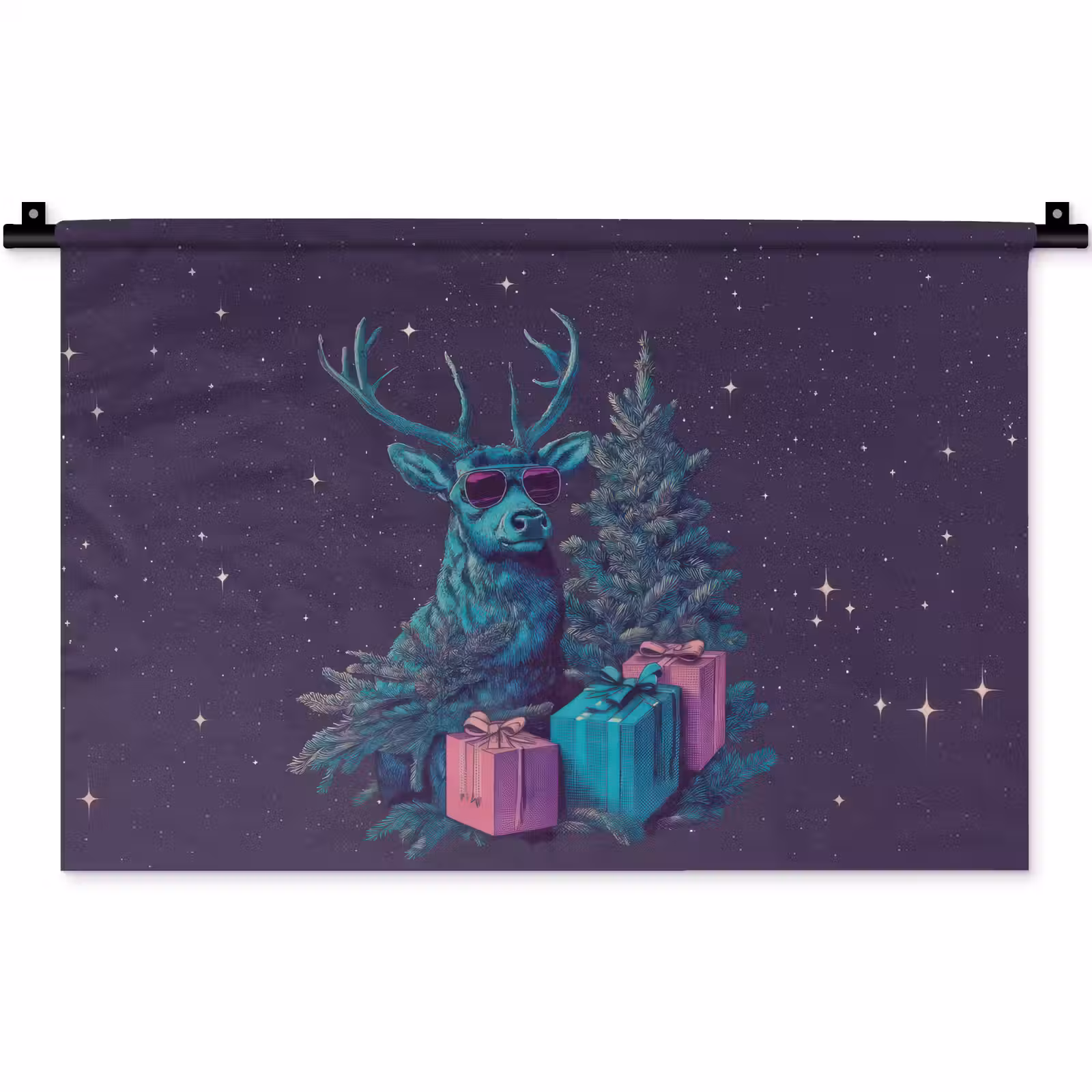 Wandkleed - Rendier - Zonnebril - Neon - Kerstboom — 1